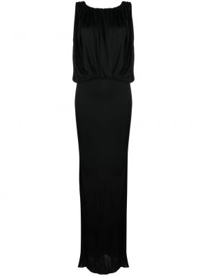 Коктейлна рокля без ръкави от джърси с драперии Saint Laurent черно
