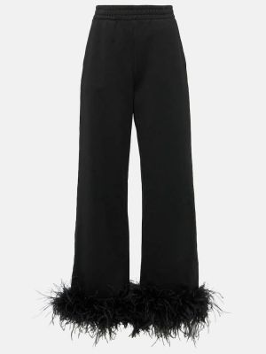 Pantalones de chándal con plumas de algodón de plumas Prada negro