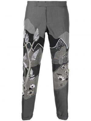 Rovné nohavice s výšivkou Thom Browne sivá