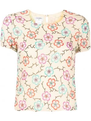 Kvetinové tričko s potlačou Chanel Pre-owned hnedá