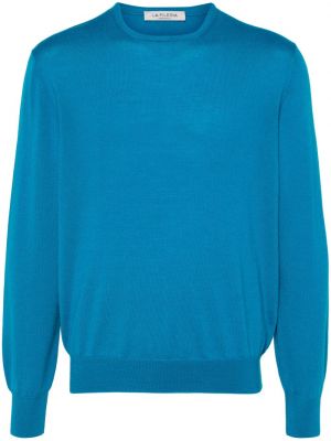 Vilnonis megztinis apvaliu kaklu Fileria mėlyna