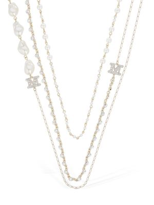 Křišťálový náhrdelník s perlami Max Mara zlatý