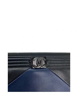 Pikowana kopertówka skórzana Chanel Vintage niebieska