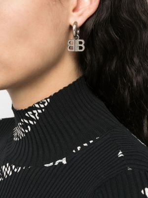 Boucles d'oreilles à boucle en cristal Balenciaga argenté