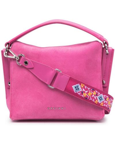 Floral lær brodert shoppingbag Orciani rosa