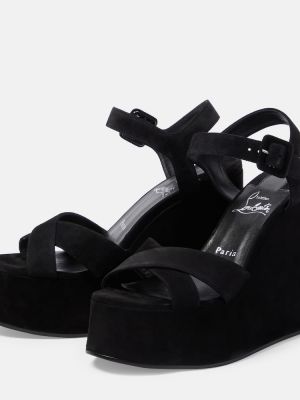 Aksamitne sandały na koturnie Christian Louboutin czarne