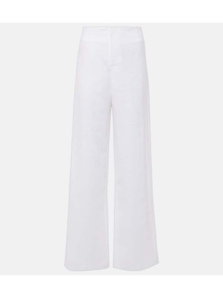 Λινό παντελόνι με ψηλή μέση Faithfull The Brand λευκό