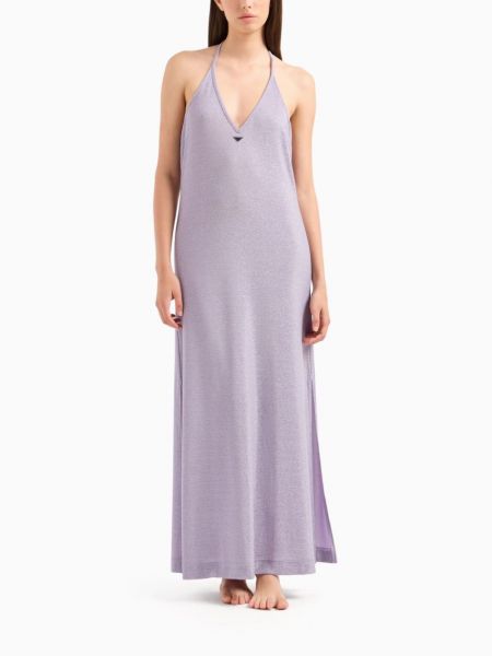 Dlouhé šaty s výstřihem do v Emporio Armani fialové