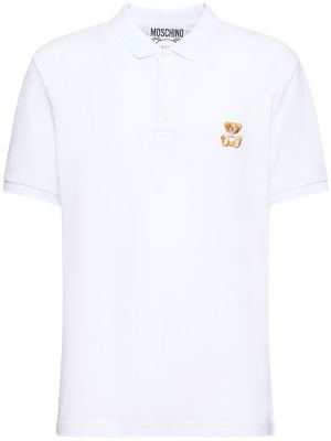 Памучна поло тениска бродирана Moschino бяло
