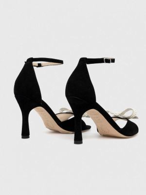 Semišové sandály s mašlí s perlami Custommade černé