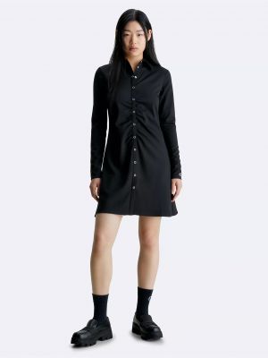 Пуховое платье-рубашка на пуговицах слим Calvin Klein черное
