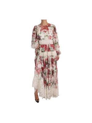 Jedwabna sukienka długa szyfonowa Dolce And Gabbana biała
