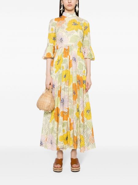 Sukienka midi w kwiatki z nadrukiem Alemais żółta