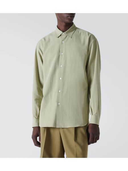 Bavlněná hedvábná košile Auralee zelená