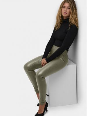 Slim fit kalhoty z imitace kůže Kaffe zelené