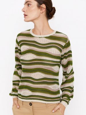 Ажурный длинный свитер Cortefiel зеленый