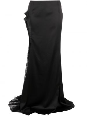 Kvetinová saténová dlhá sukňa Gemy Maalouf čierna