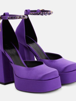 Сатенени полуотворени обувки на платформе Versace виолетово