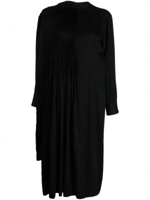 Drapované asymetrické midi šaty Yohji Yamamoto černé
