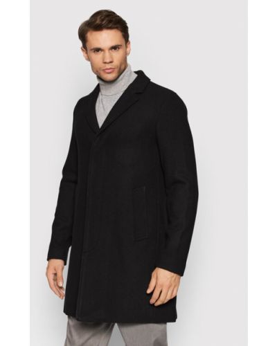 Vlnený priliehavý zimný kabát Selected Homme čierna