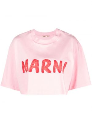 Памучна тениска с принт Marni розово