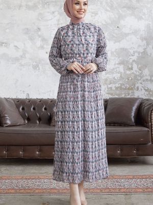 Sukienka szyfonowa w grochy plisowana Instyle szara
