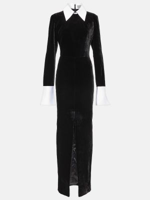 Sametové saténové dlouhé šaty Rasario černé