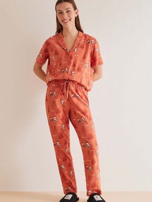 Piżama bawełniana Women'secret pomarańczowa