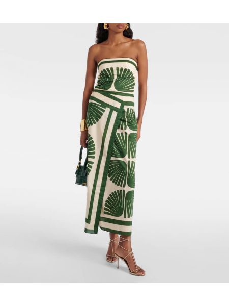 Pamučna haljina bez naramenica s printom Johanna Ortiz zelena