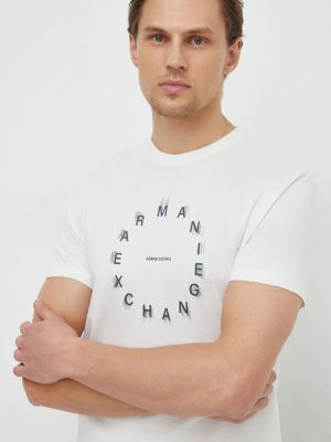 Памучна тениска с дълъг ръкав с принт Armani Exchange бежово