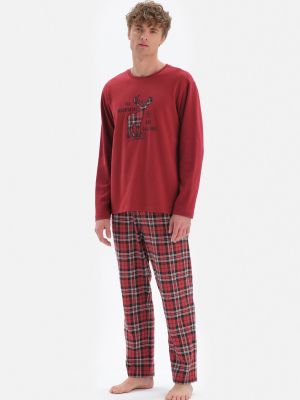 Kostkované pyžamo Dagi červené