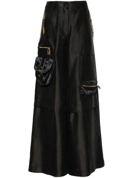 Pantaloni din satin cu croială lejeră Moschino negru