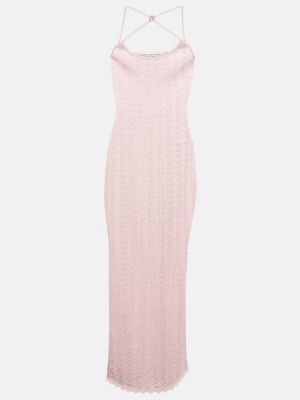 Křišťálové krajkové dlouhé šaty Alessandra Rich růžové
