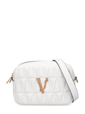 Ватирани кожени чанта за ръка Versace бяло