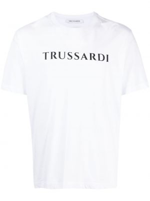 Bavlnené tričko s potlačou Trussardi biela