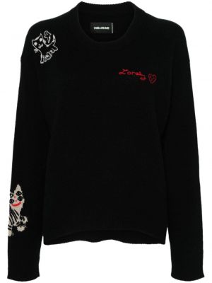 Кашмирен пуловер бродиран Zadig&voltaire черно