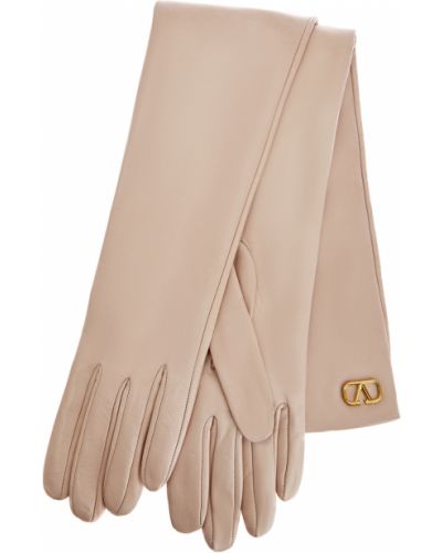Кожаные перчатки с логотипом Valentino Garavani, розовые
