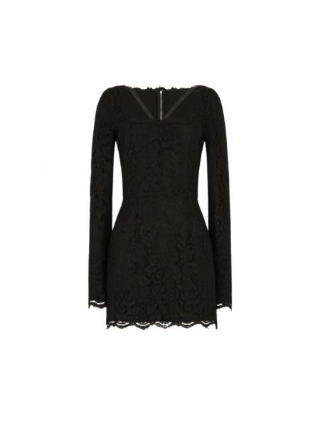 Sukienka mini z dekoltem kwadratowym koronkowa Dolce And Gabbana czarna