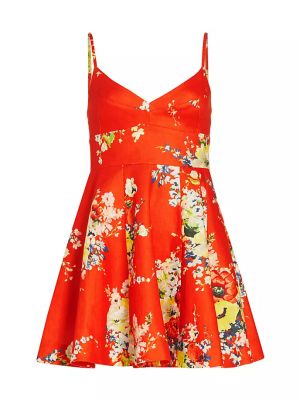 Льняное платье мини с принтом Zimmermann красное