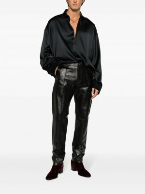 Kožené rovné kalhoty Versace černé
