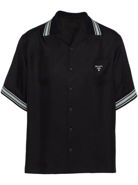 Копринена риза с принт Prada черно