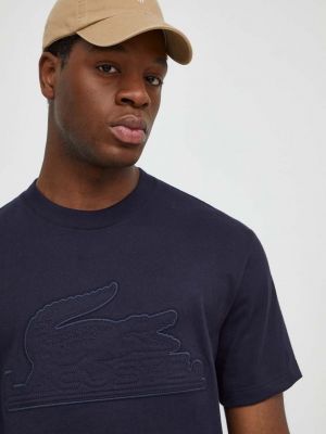 Памучна тениска с дълъг ръкав с апликация Lacoste синьо