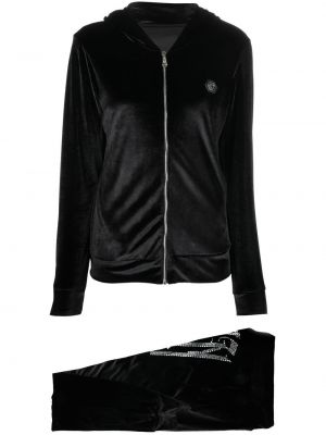 Klasické sametové sportovní kalhoty s kapucí Philipp Plein - černá