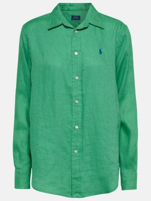 Lanena košulja Polo Ralph Lauren zelena
