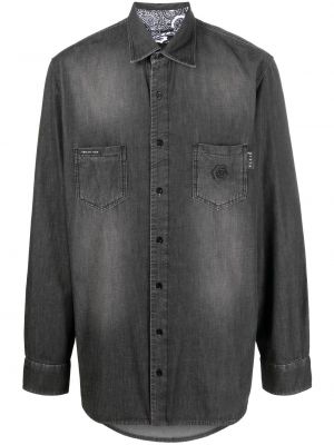Rifľová košeľa s potlačou Philipp Plein sivá