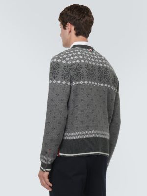 Maglione di lana in lana merino in tessuto jacquard Thom Browne grigio