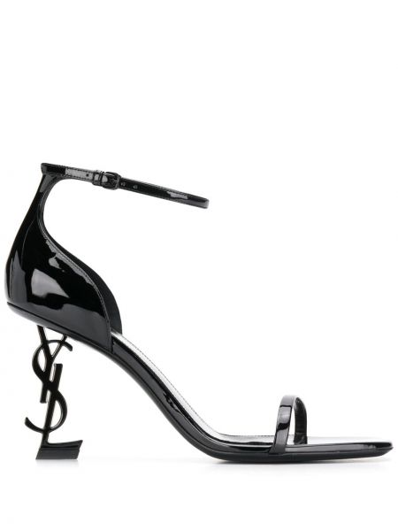 Kožené sandály s manžetou na podpatku na podpatku Saint Laurent - černá