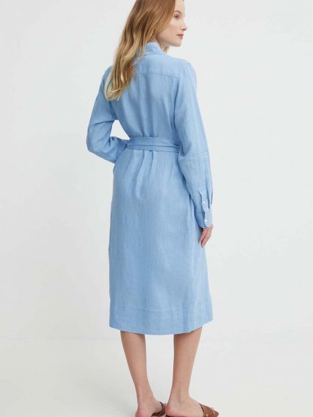 Lniana sukienka mini Polo Ralph Lauren niebieska