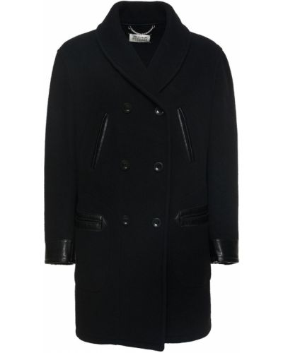 Вълнено кожено палто от изкуствена кожа Maison Margiela черно
