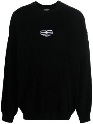 Haftowane długi sweter bawełniane z długim rękawem Balenciaga - сzarny